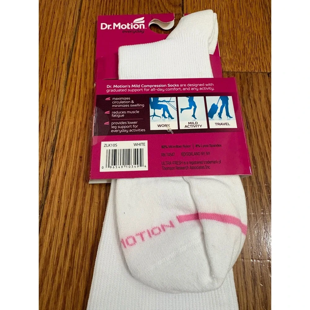 Dr. Motion Womens White Mild Compression‎ Knee High Socks Size 9-11 ZLK10S NWT